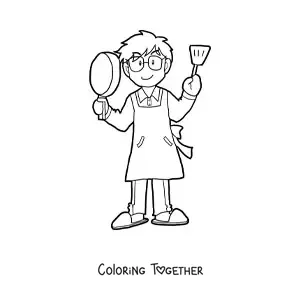 Coloring page of a dad cooking