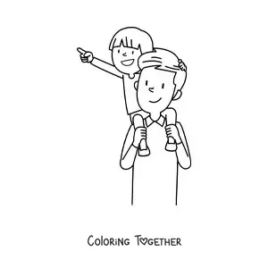 Coloring page of a dad carrying his child
