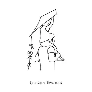Coloring page of a dad playing with his child