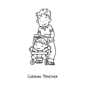 Coloring page of a dad taking care of his child