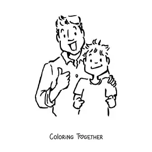 Coloring page of a father and his son