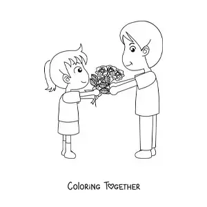 Coloring page of a girl with a Father's Day gift