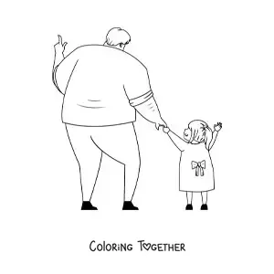 Coloring page of a dad holding hands with his daughter