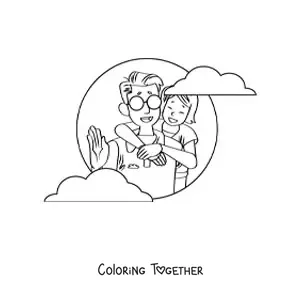 Coloring page of a girl hugging dad
