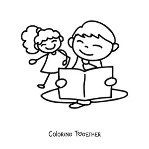 Coloring page of a dad reading a story to his daughter