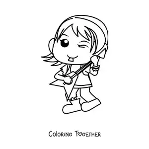 Coloring page of a rocker girl with an electric guitar