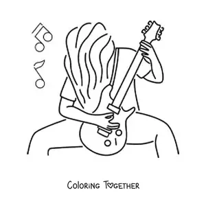 Coloring page of a rocker playing an electric guitar