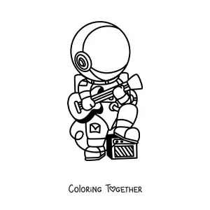 Coloring page of an astronaut playing the guitar