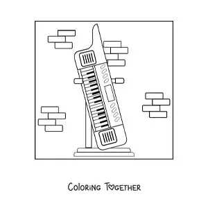 Coloring page of an electronic keyboard on its stand