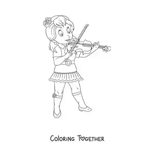 Coloring page of a girl playing the violin