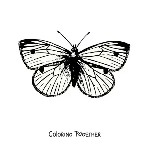Coloring page of a realistic butterfly with spots on its wings