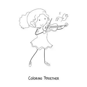 Coloring page of a girl violinist