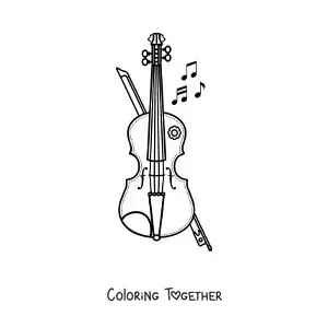 Coloring page of a violin with a bow