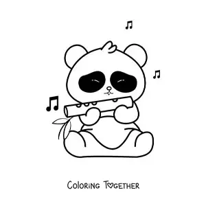 Coloring page of a cartoon bear playing the flute