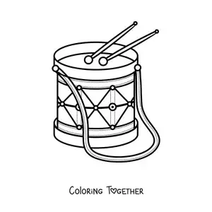 Coloring page of a drum with drumsticks