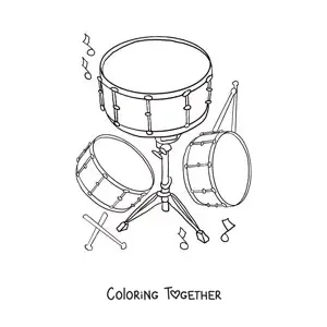 Coloring page of a set of realistic drums