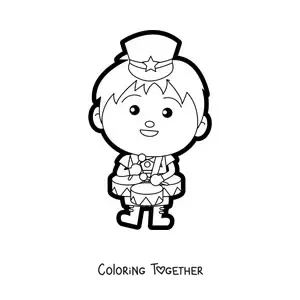 Coloring page of a boy dressed in a marching band uniform playing drums