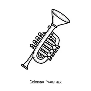 Coloring page of a trumpet with valves