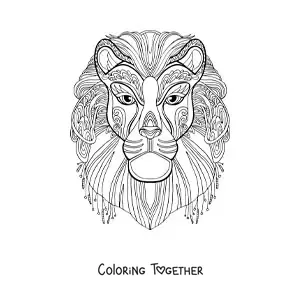 Coloring page of a mandala shaped like a lion's face