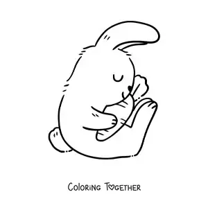 Coloring page of a big rabbit sitting and hugging a carrot