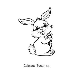 Coloring page of a funny rabbit smiling and holding a carrot