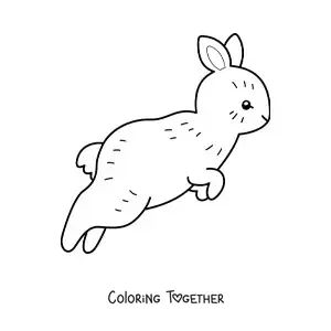 Coloring page of a cute rabbit in profile jumping