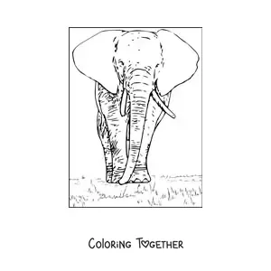 Coloring page of a realistic elephant facing forward