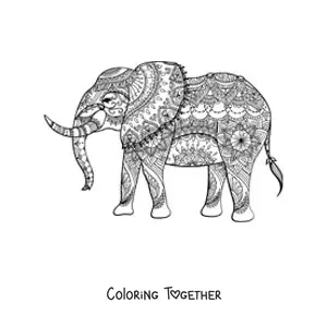Coloring page of an elephant-shaped mandala