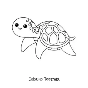 Coloring page of a smiling kawaii aquatic turtle