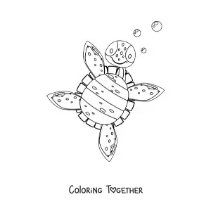 Coloring page of a cartoon sea turtle seen from below