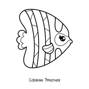 Coloring page of a kawaii angelfish with eyelashes facing right in profile