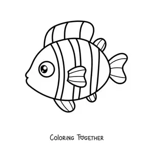 Coloring page of a kawaii clownfish facing left in profile