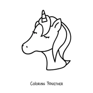 Kawaii coloring page of a unicorn's head