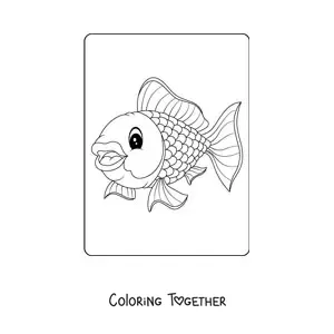 Coloring page of a happy cartoon goldfish