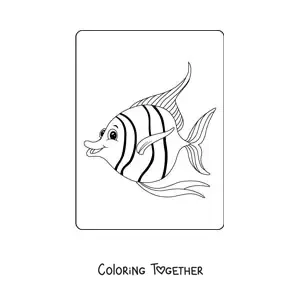 Coloring page of a happy cartoon angelfish