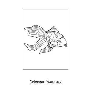 Coloring page of a realistic goldfish swimming