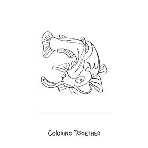 Coloring page of a catfish swimming