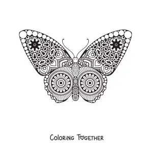 Coloring page of a mandala with a butterfly design