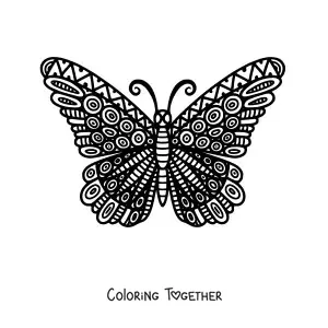 Coloring page of a butterfly mandala with a geometric design