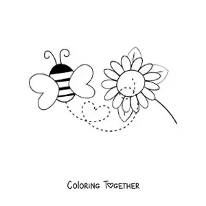 Coloring page of a bee flying away from a flower