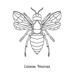 Coloring page of a realistic bee seen from above