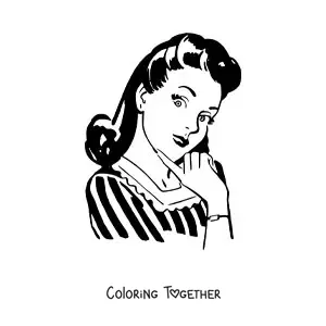 Coloring page of a retro-style girl