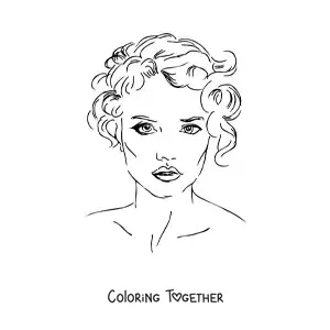 Coloring page of a realistic-style woman's face with short hair