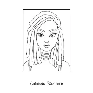 Coloring page of an afro-descendant woman with a rasta hairstyle