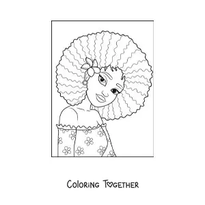 Coloring page of a modern girl with an afro hairstyle