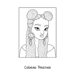 Coloring page of an African American young woman with an alternative hairstyle