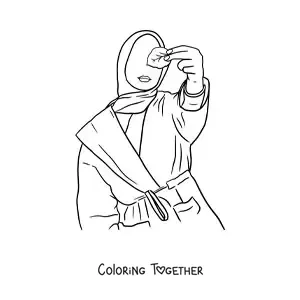 Coloring page of a Muslim woman wearing a hijab