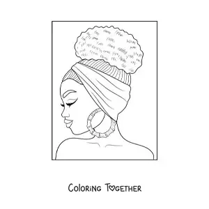 Coloring page of an afro-descendant woman with big earrings and her hair tied up