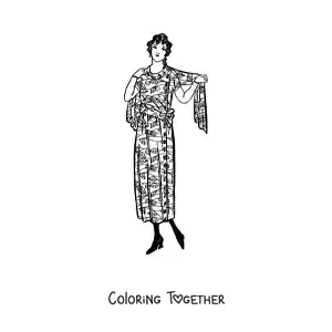 Coloring page of an elegant vintage-style woman