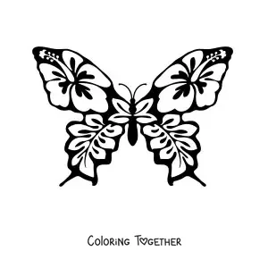 Coloring page of a butterfly with wings made of flower designs